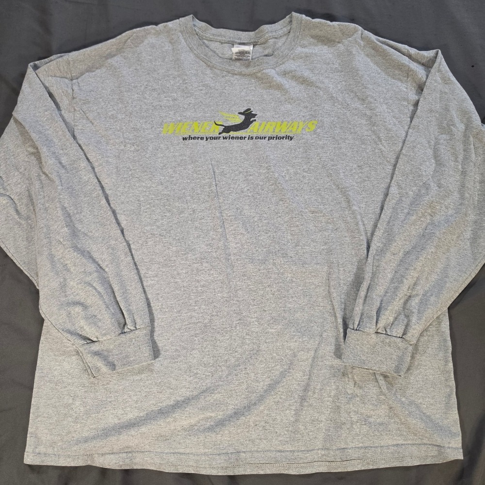 Gildan Wiener Airways Dachshund Long Sleeve T-Shirt Gray Mens 2XL Dog Graphic